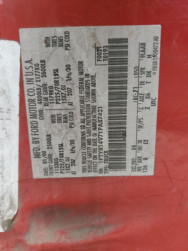 2000 Ford Ranger Super Cab VIN: 1FTYR14V7YPA87421 Lot: 82583554