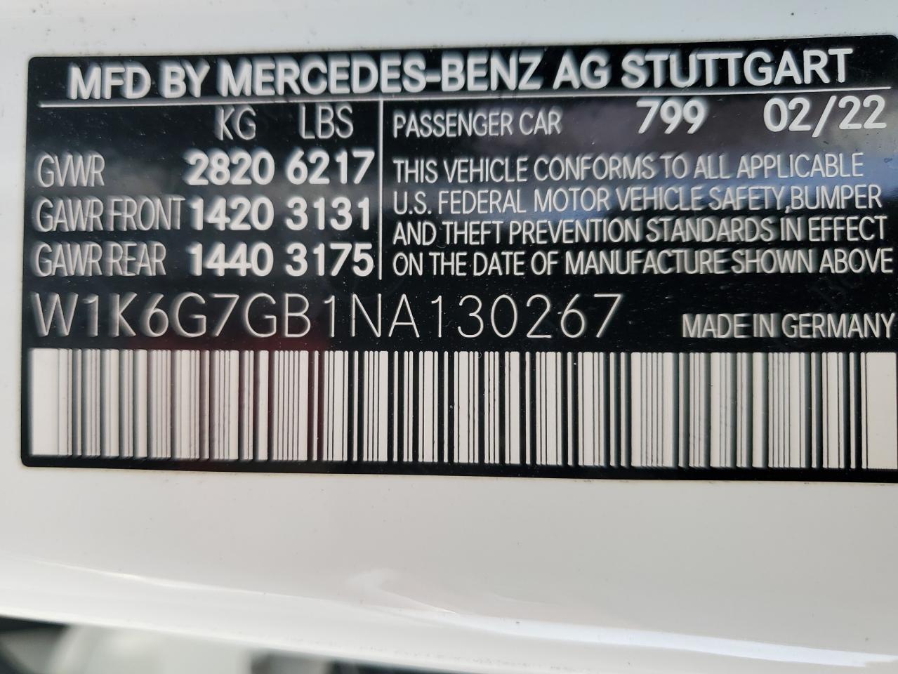 2022 Mercedes-Benz S 580 4Matic VIN: W1K6G7GB1NA130267 Lot: 78630334