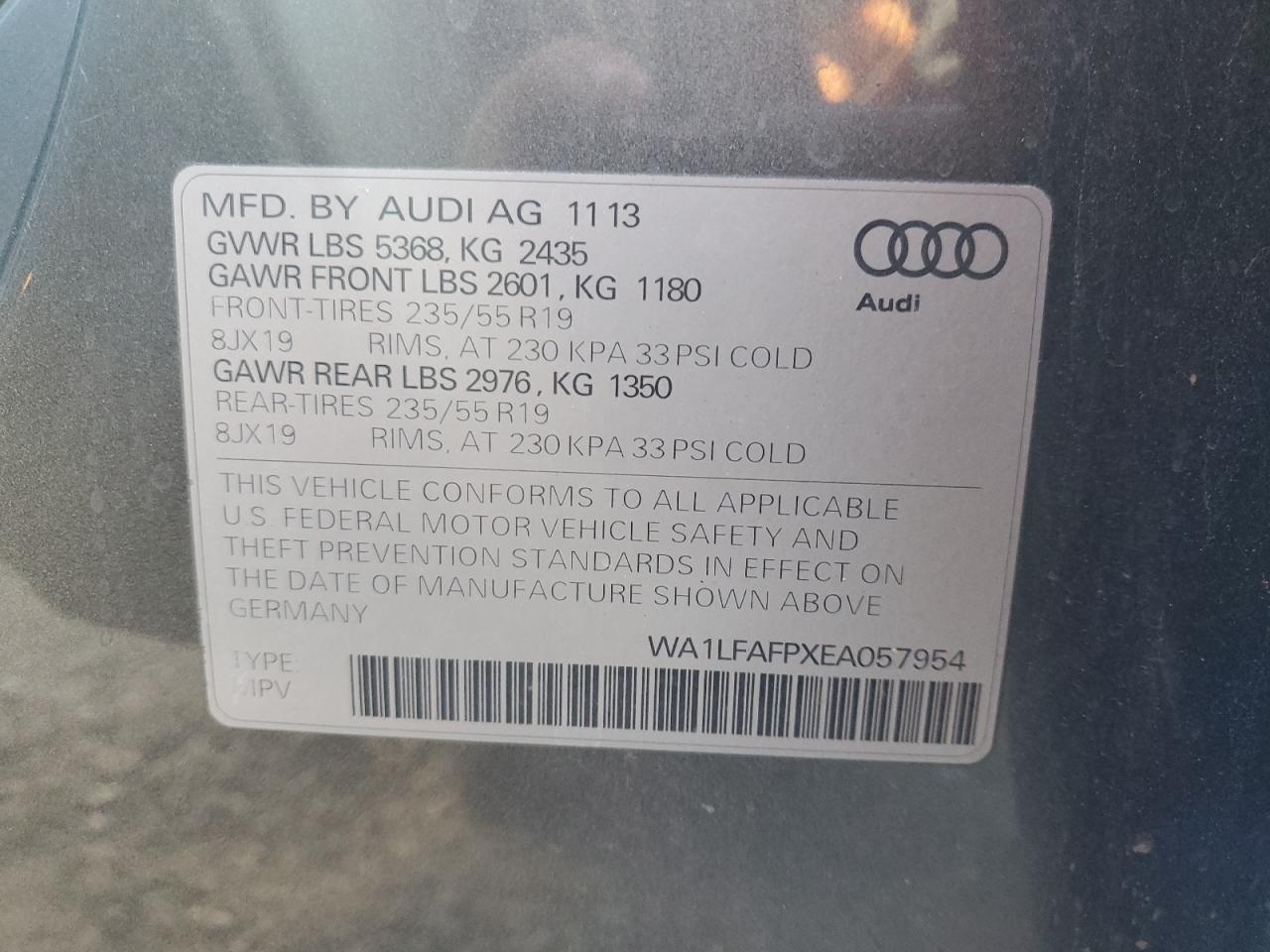 2014 Audi Q5 Premium Plus VIN: WA1LFAFPXEA057954 Lot: 81247214