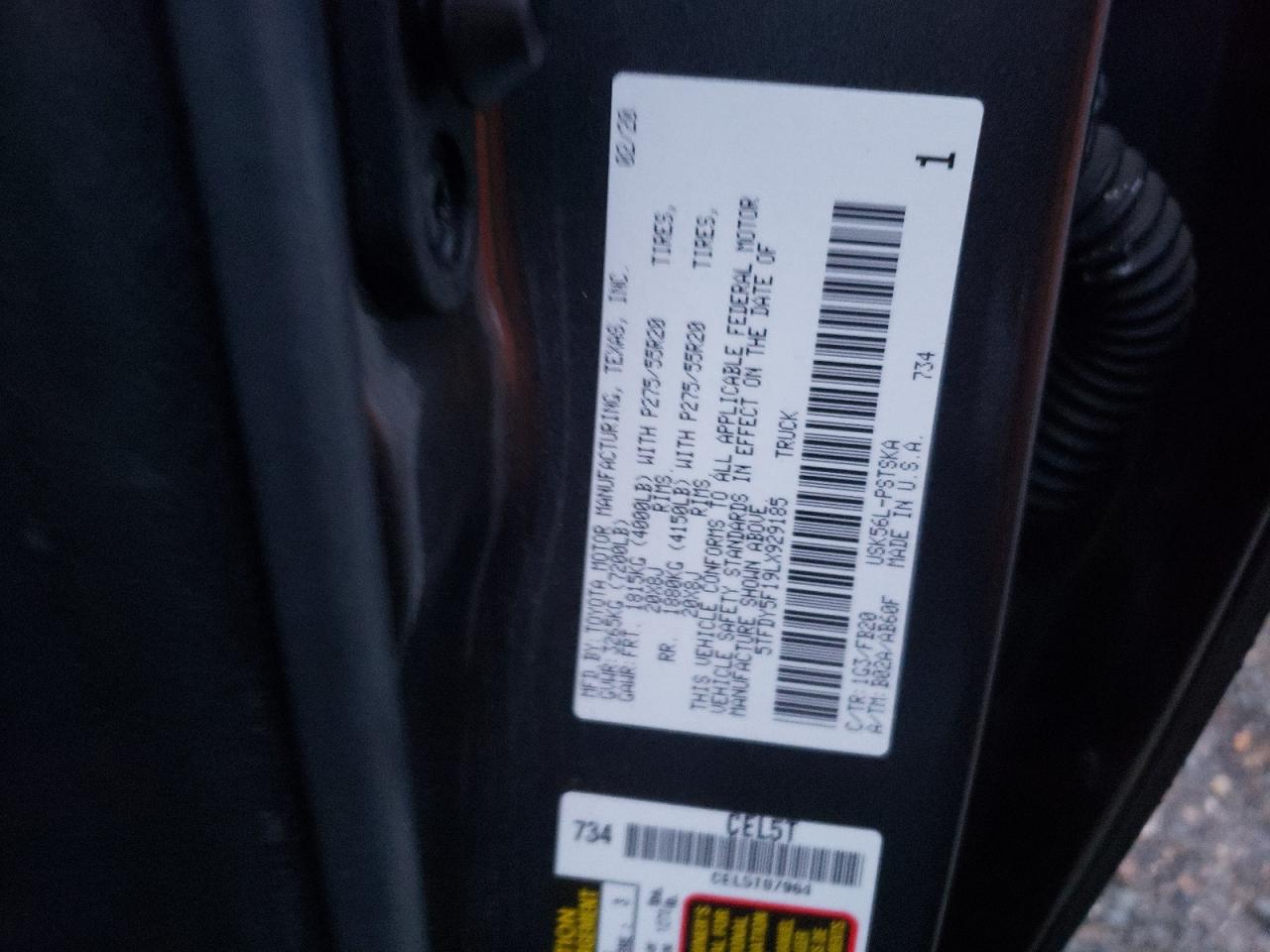 VIN 5TFDY5F19LX929185 2020 TOYOTA TUNDRA no.12