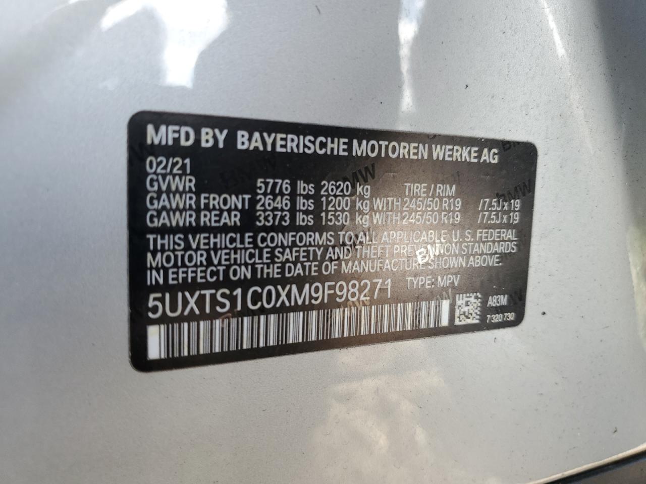 2021 BMW X3 xDrive30E VIN: 5UXTS1C0XM9F98271 Lot: 80448174