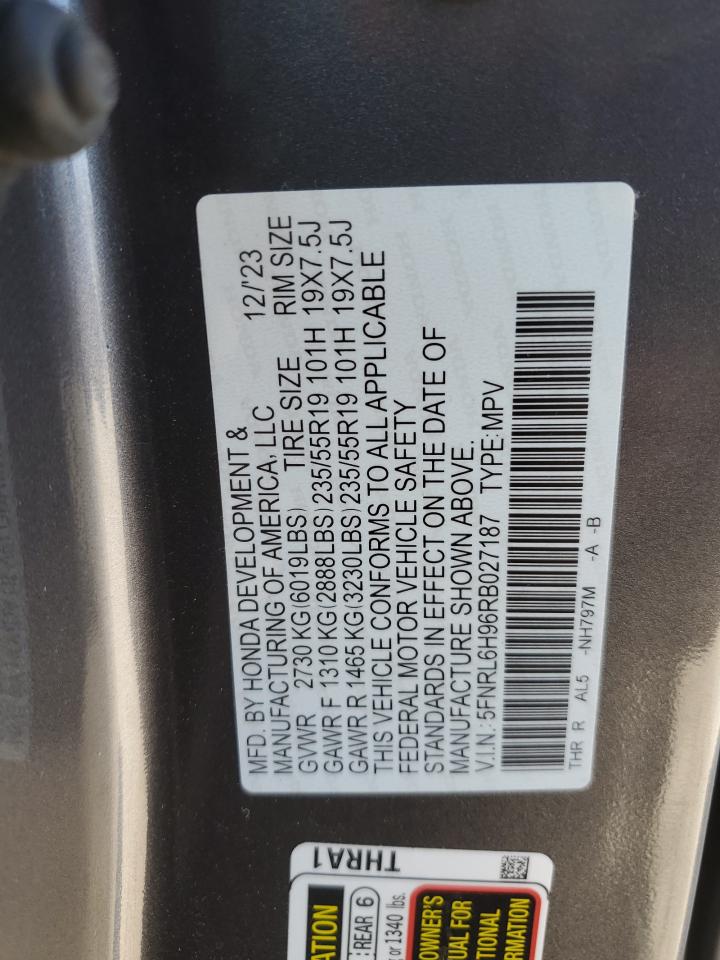 2024 Honda Odyssey Elite VIN: 5FNRL6H96RB027187 Lot: 79813234