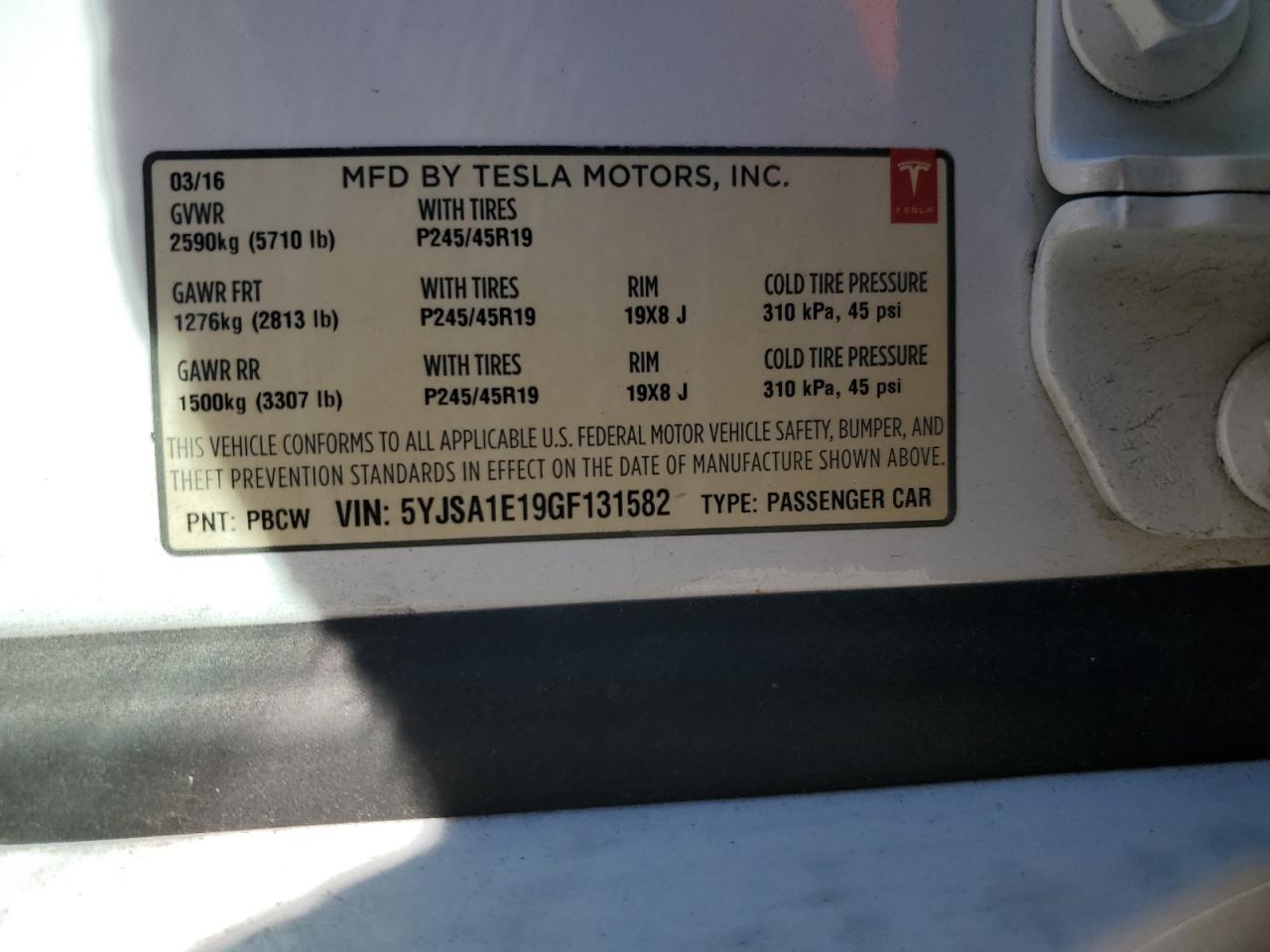 VIN 5YJSA1E19GF131582 2016 TESLA MODEL S no.12