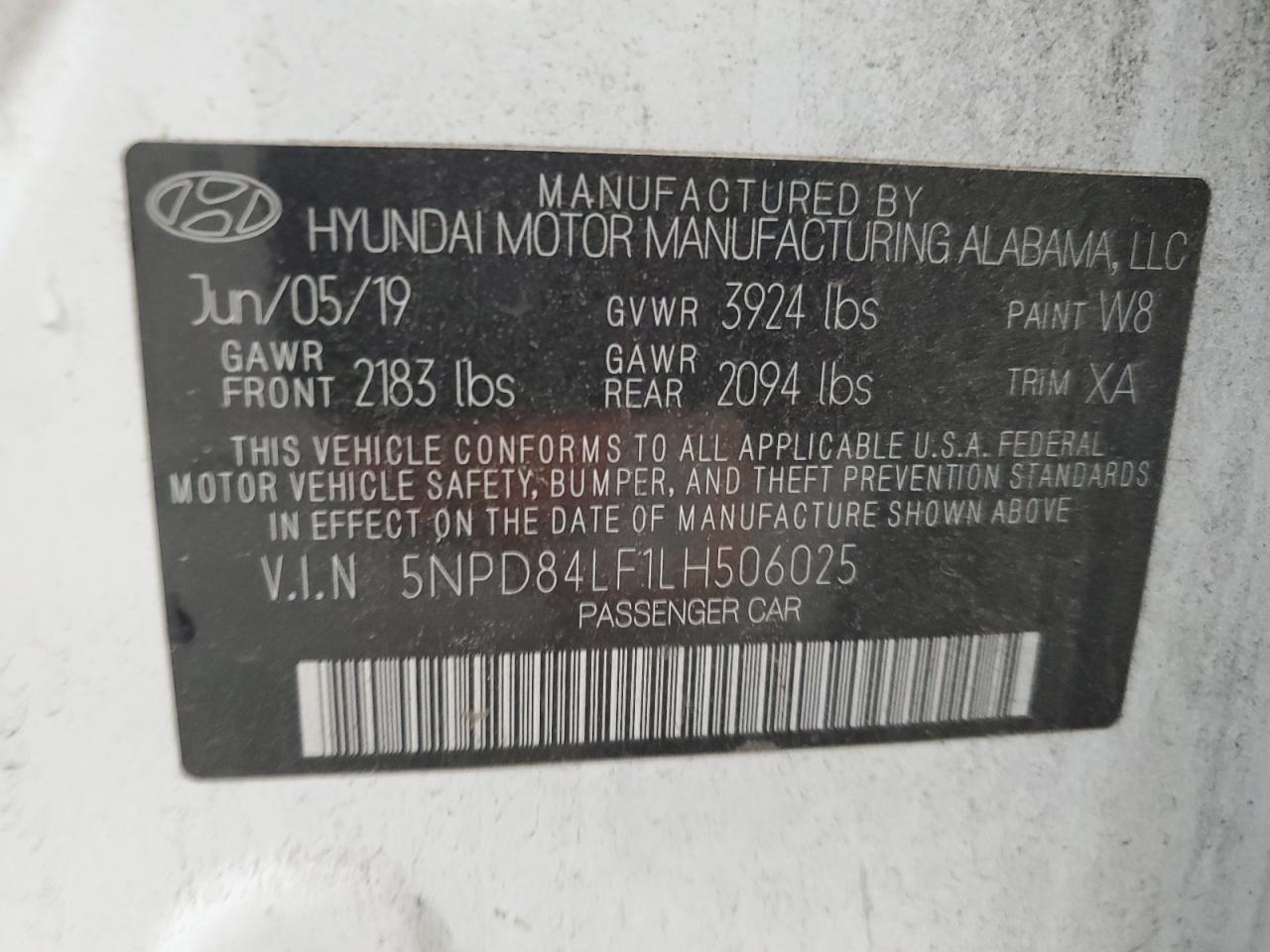 2020 Hyundai Elantra Sel VIN: 5NPD84LF1LH506025 Lot: 78920854