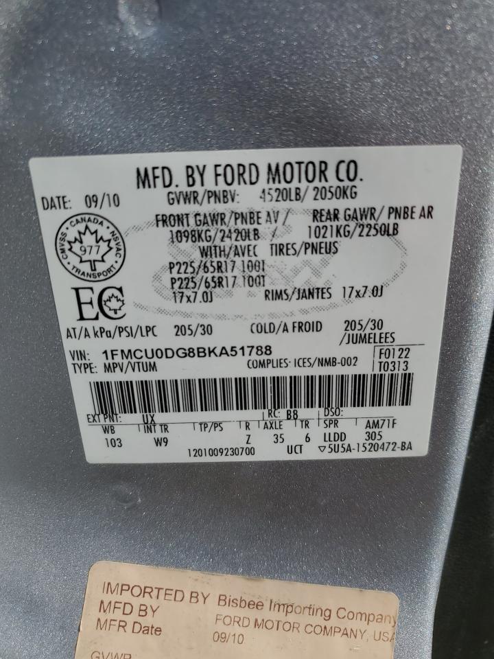 2011 Ford Escape Xlt VIN: 1FMCU0DG8BKA51788 Lot: 81779884