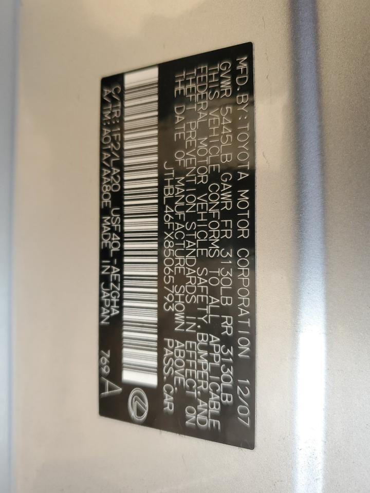 2008 Lexus Ls 460 VIN: JTHBL46FX85065793 Lot: 80479434