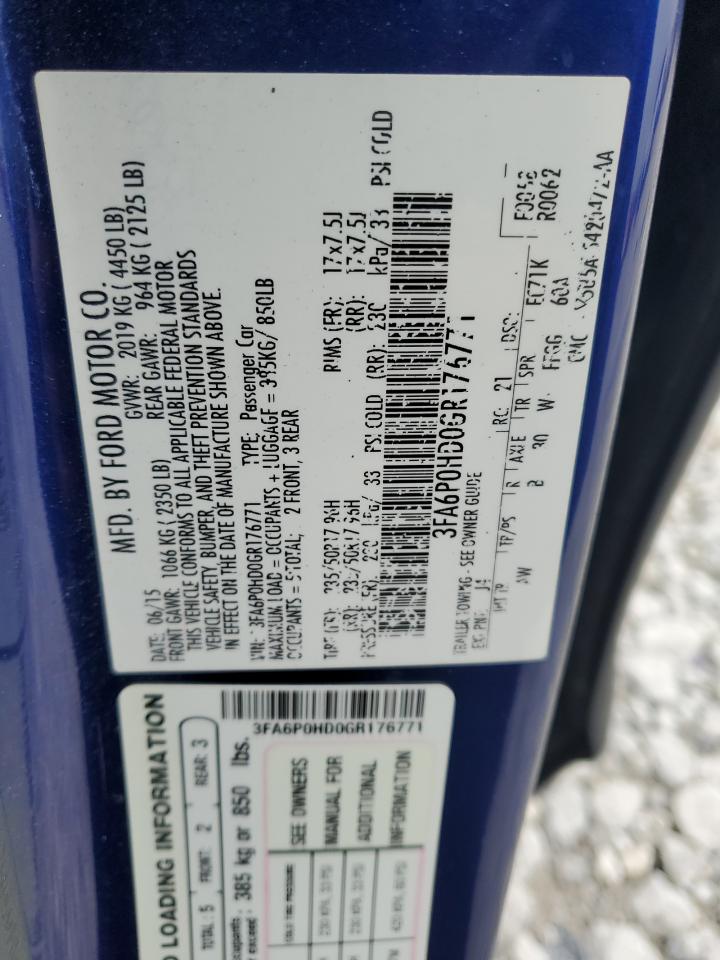 2016 Ford Fusion Se VIN: 3FA6P0HD0GR176771 Lot: 78669404