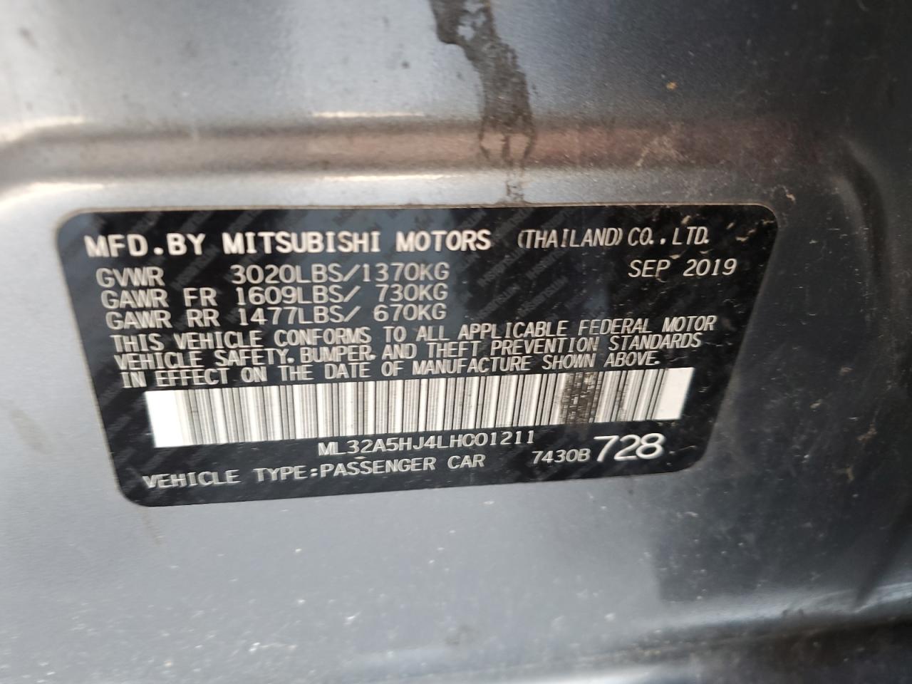 2020 Mitsubishi Mirage Le VIN: ML32A5HJ4LH001211 Lot: 80525574