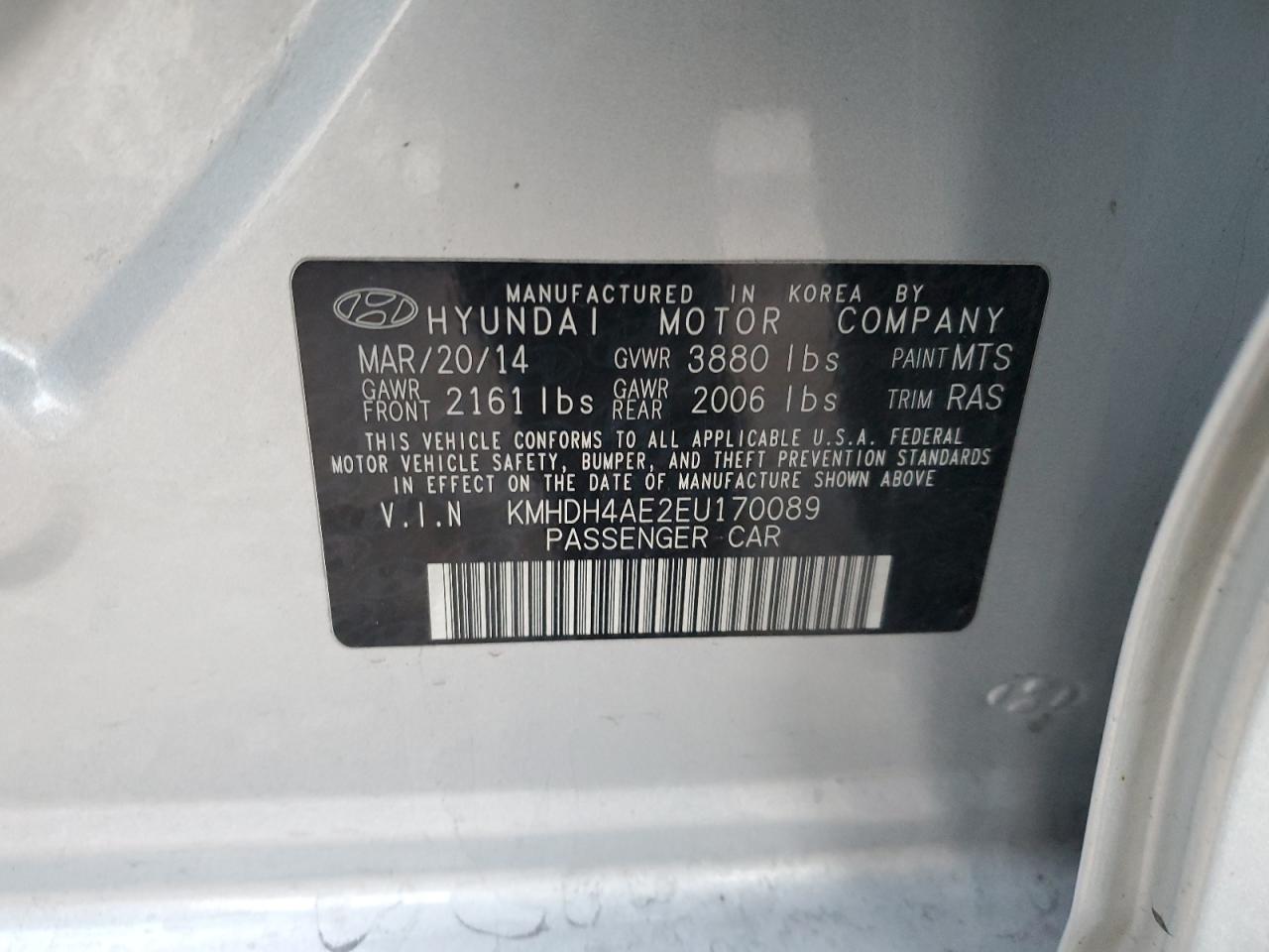 VIN KMHDH4AE2EU170089 2014 HYUNDAI ELANTRA no.12