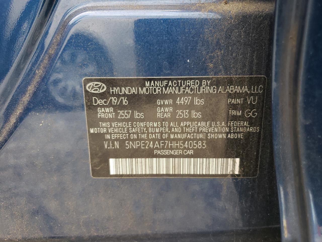 5NPE24AF7HH540583 2017 HYUNDAI SONATA - Image 12