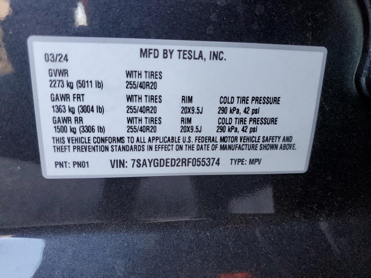 2024 Tesla Model Y VIN: 7SAYGDED2RF055374 Lot: 80034174