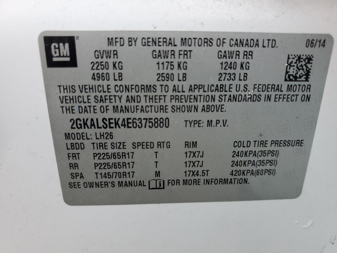 VIN 2GKALSEK4E6375880 2014 GMC TERRAIN no.14