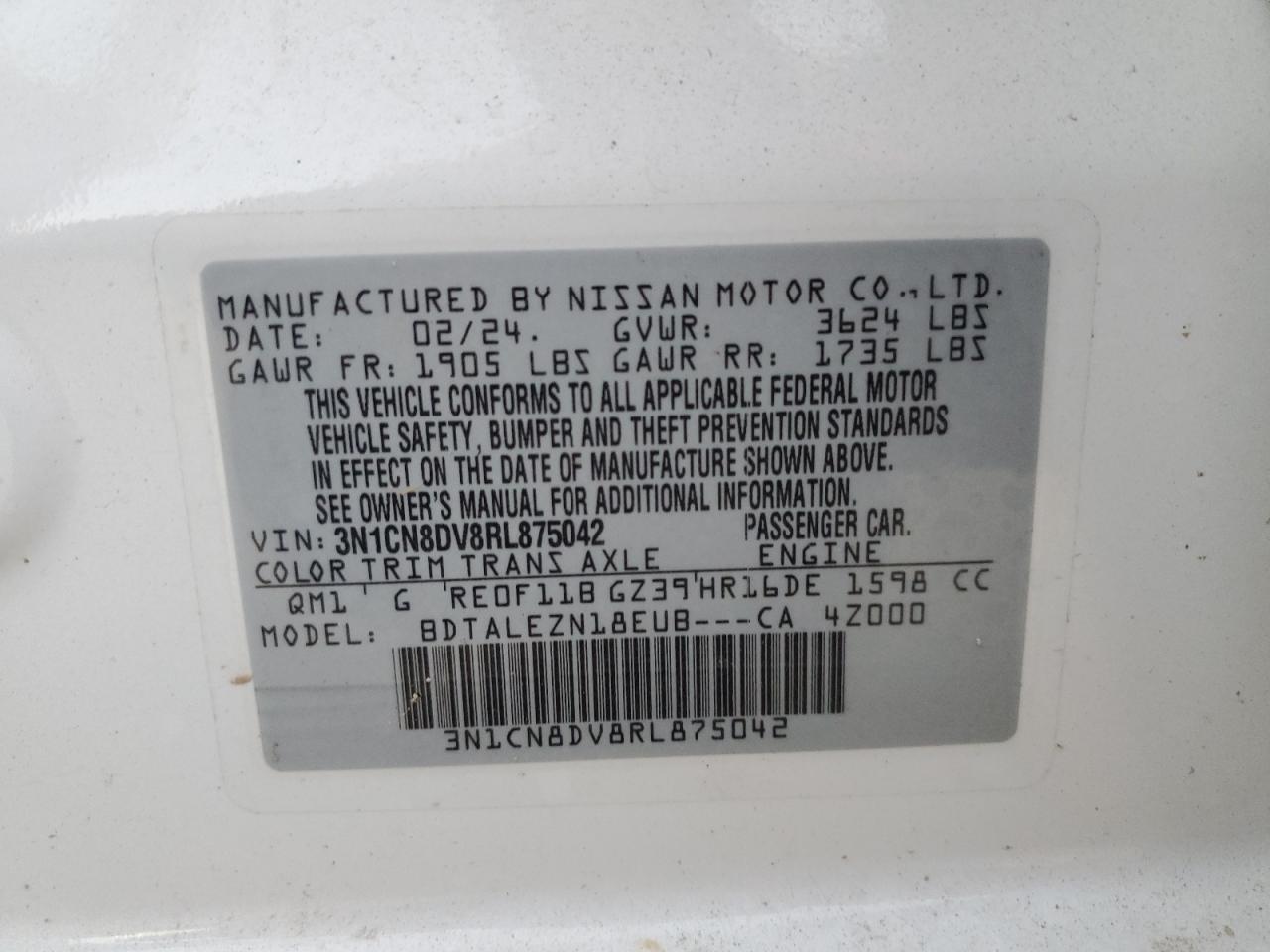 VIN 3N1CN8DV8RL875042 2024 NISSAN VERSA no.13