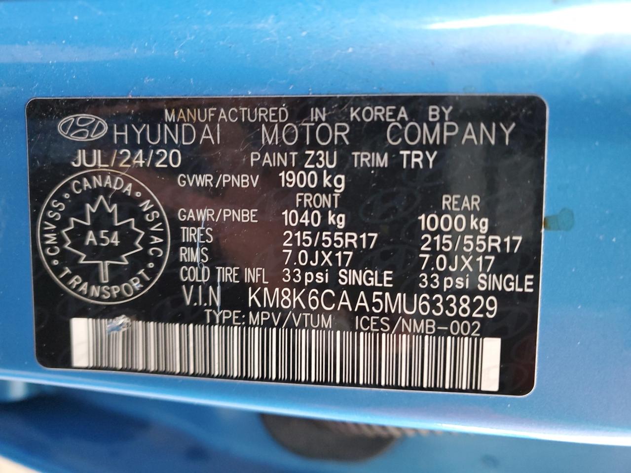 2021 Hyundai Kona Sel Plus VIN: KM8K6CAA5MU633829 Lot: 79250314