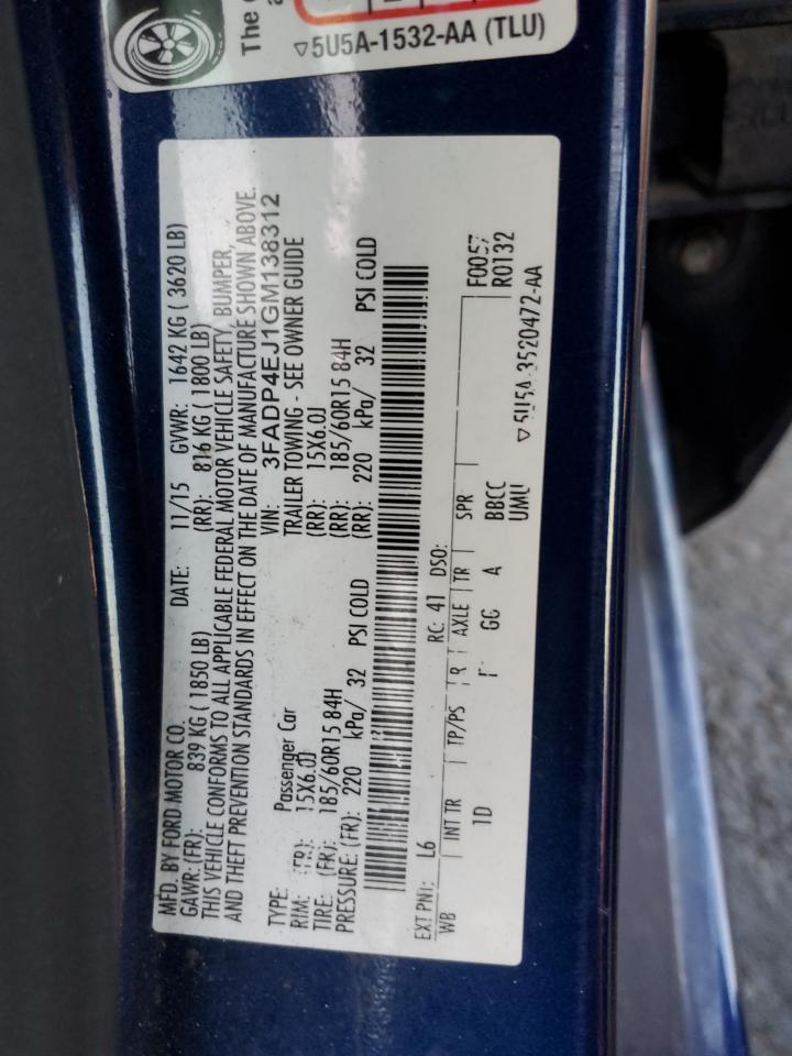 2016 Ford Fiesta Se VIN: 3FADP4EJ1GM138312 Lot: 79337484