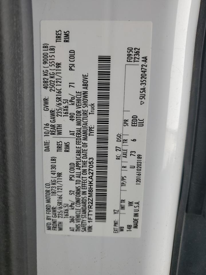 2017 Ford Transit T-250 VIN: 1FTYR2ZM8HKA27053 Lot: 82141004