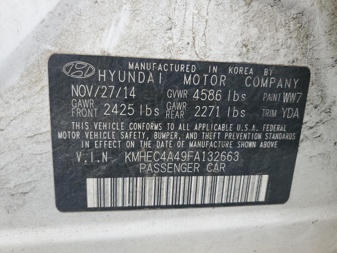 VIN KMHEC4A49FA132663 2015 HYUNDAI SONATA no.12