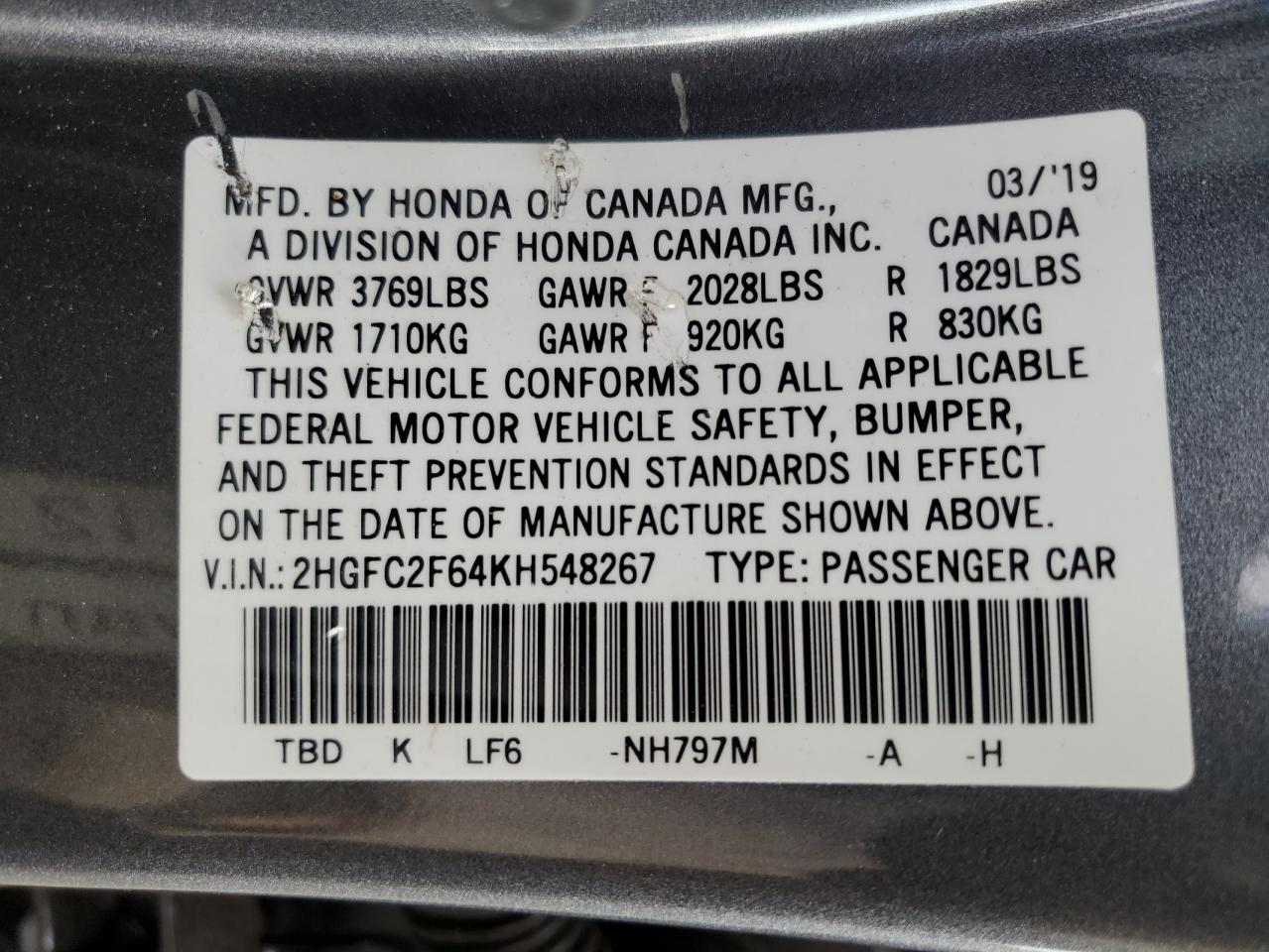 2HGFC2F64KH548267 2019 HONDA CIVIC - Image 13