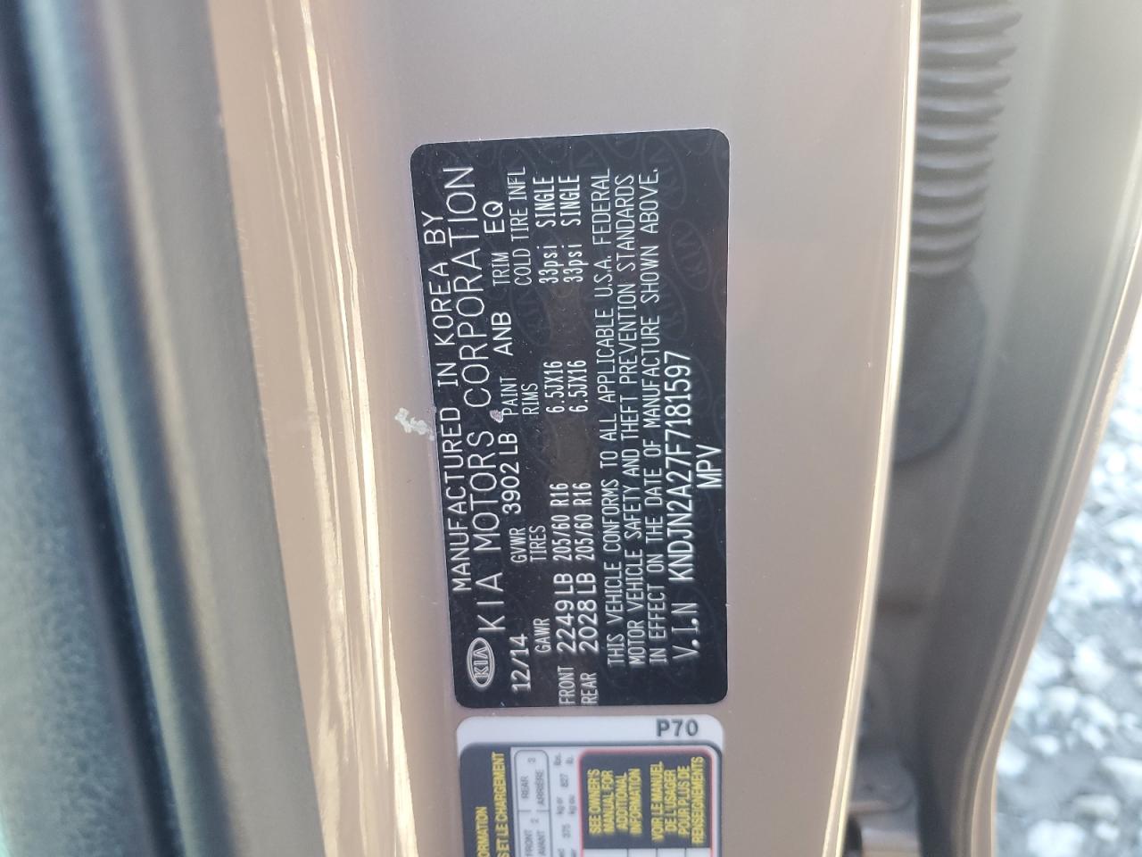 VIN KNDJN2A27F7181597 2015 KIA SOUL no.13