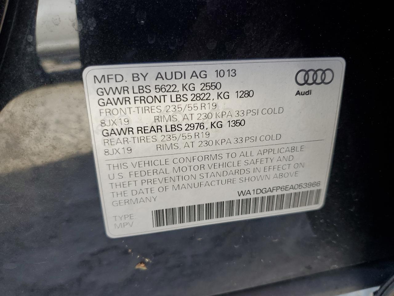 2014 Audi Q5 Premium Plus VIN: WA1DGAFP6EA053966 Lot: 78709794