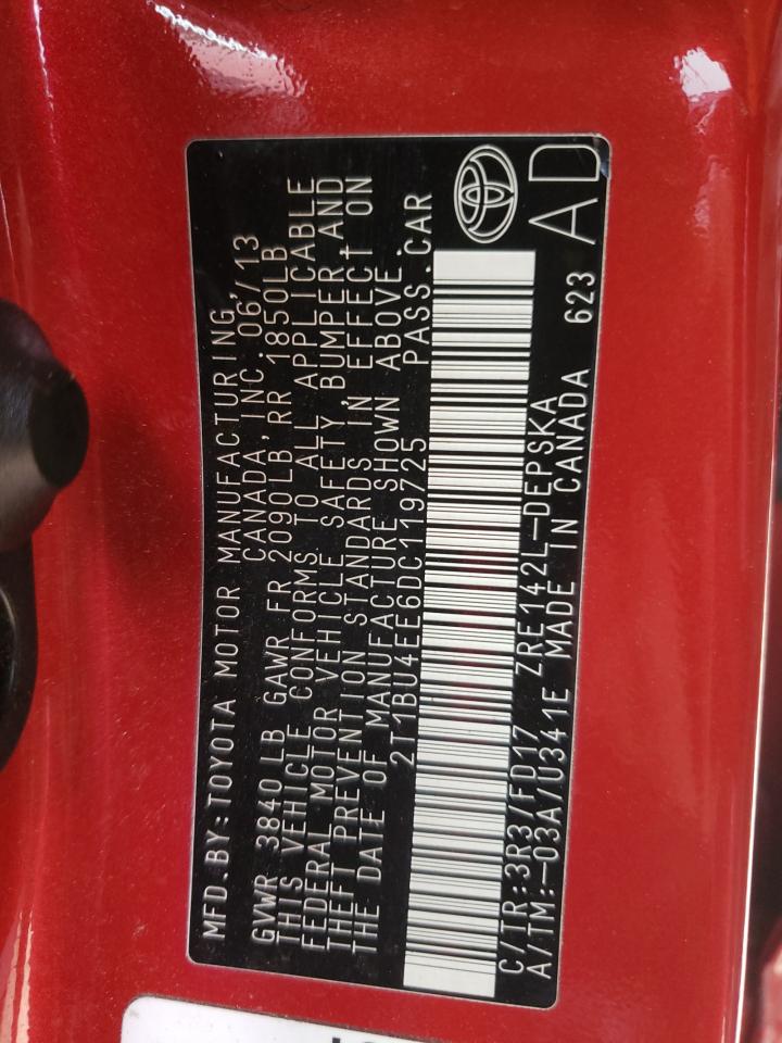 2013 Toyota Corolla Base VIN: 2T1BU4EE6DC119725 Lot: 82239304