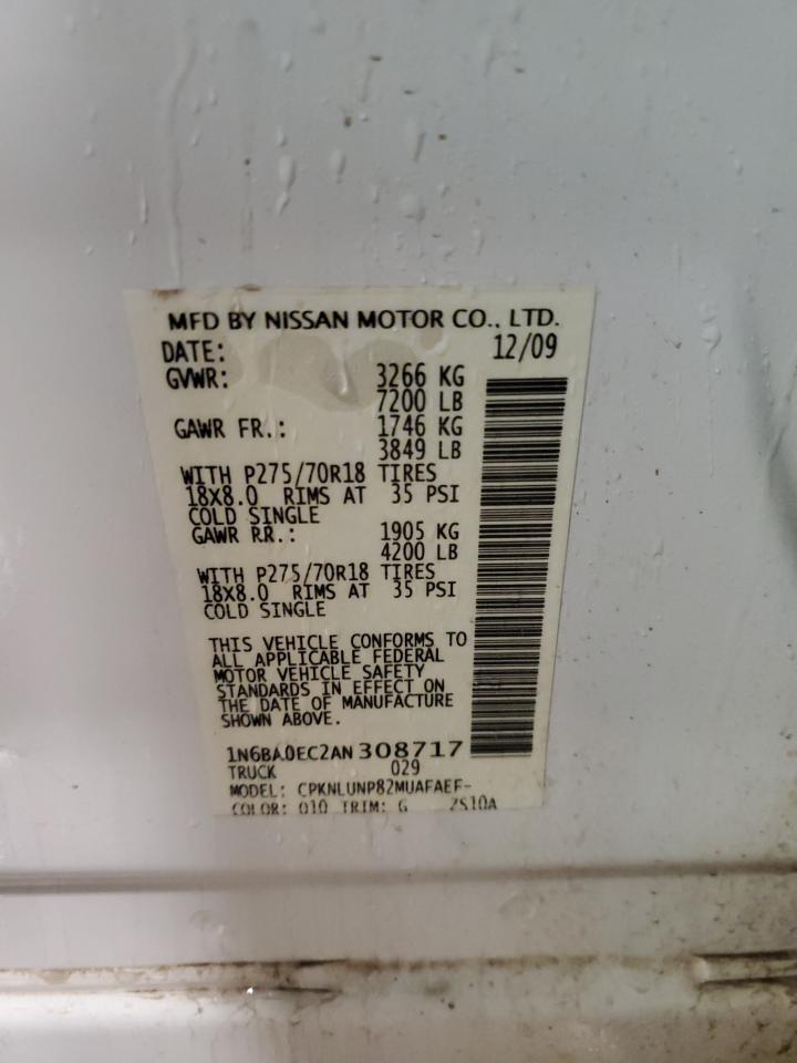 2010 Nissan Titan Xe VIN: 1N6BA0EC2AN308717 Lot: 79587314