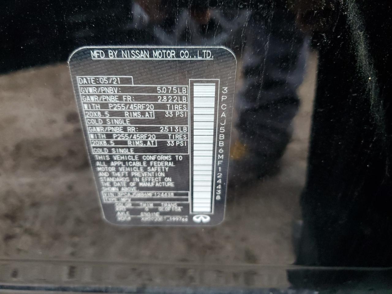 2021 Infiniti Qx50 Luxe VIN: 3PCAJ5BB6MF124438 Lot: 81085564