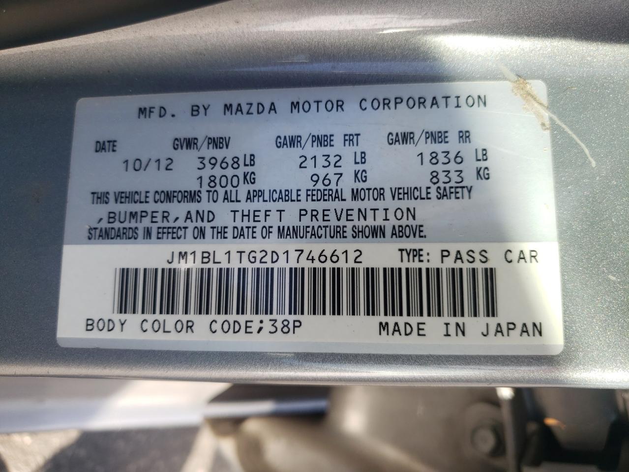 2013 Mazda 3 I VIN: JM1BL1TG2D1746612 Lot: 80289714