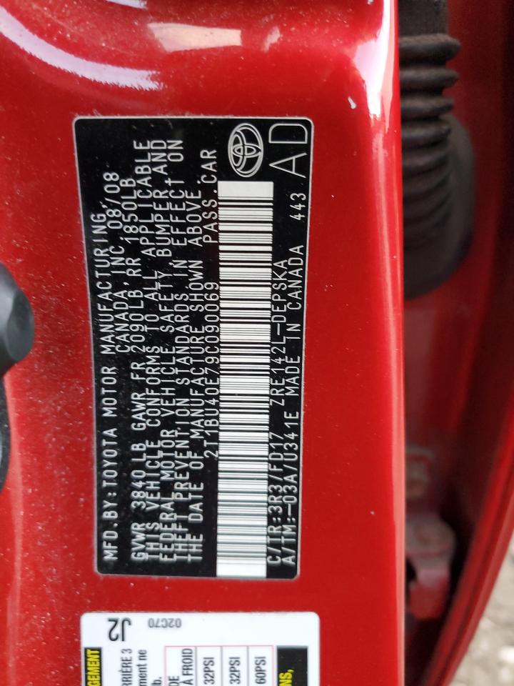 2009 Toyota Corolla Base VIN: 2T1BU40E79C090069 Lot: 80201014