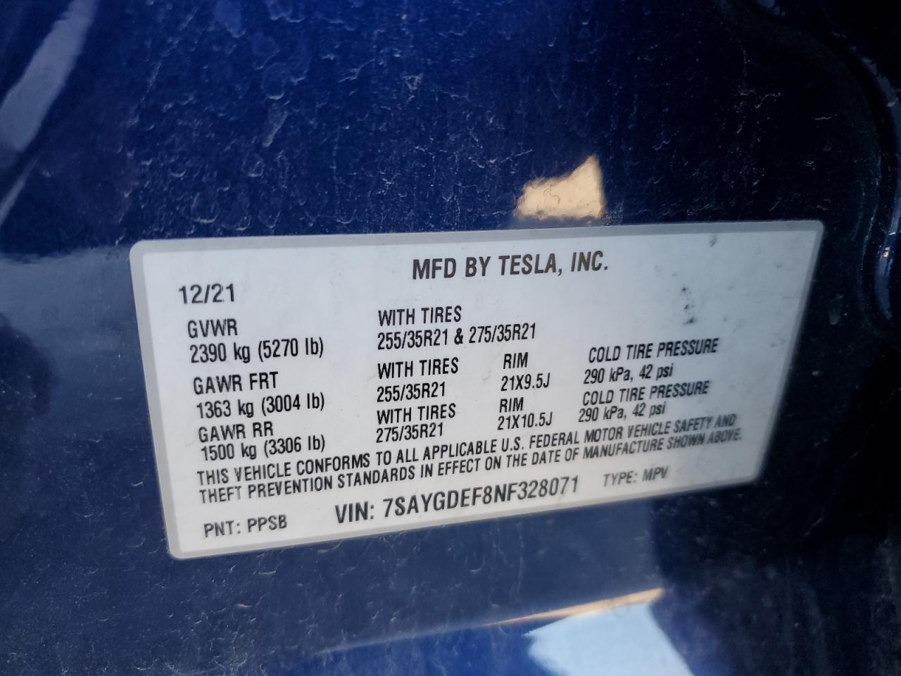 2022 Tesla Model Y VIN: 7SAYGDEF8NF328071 Lot: 80150924