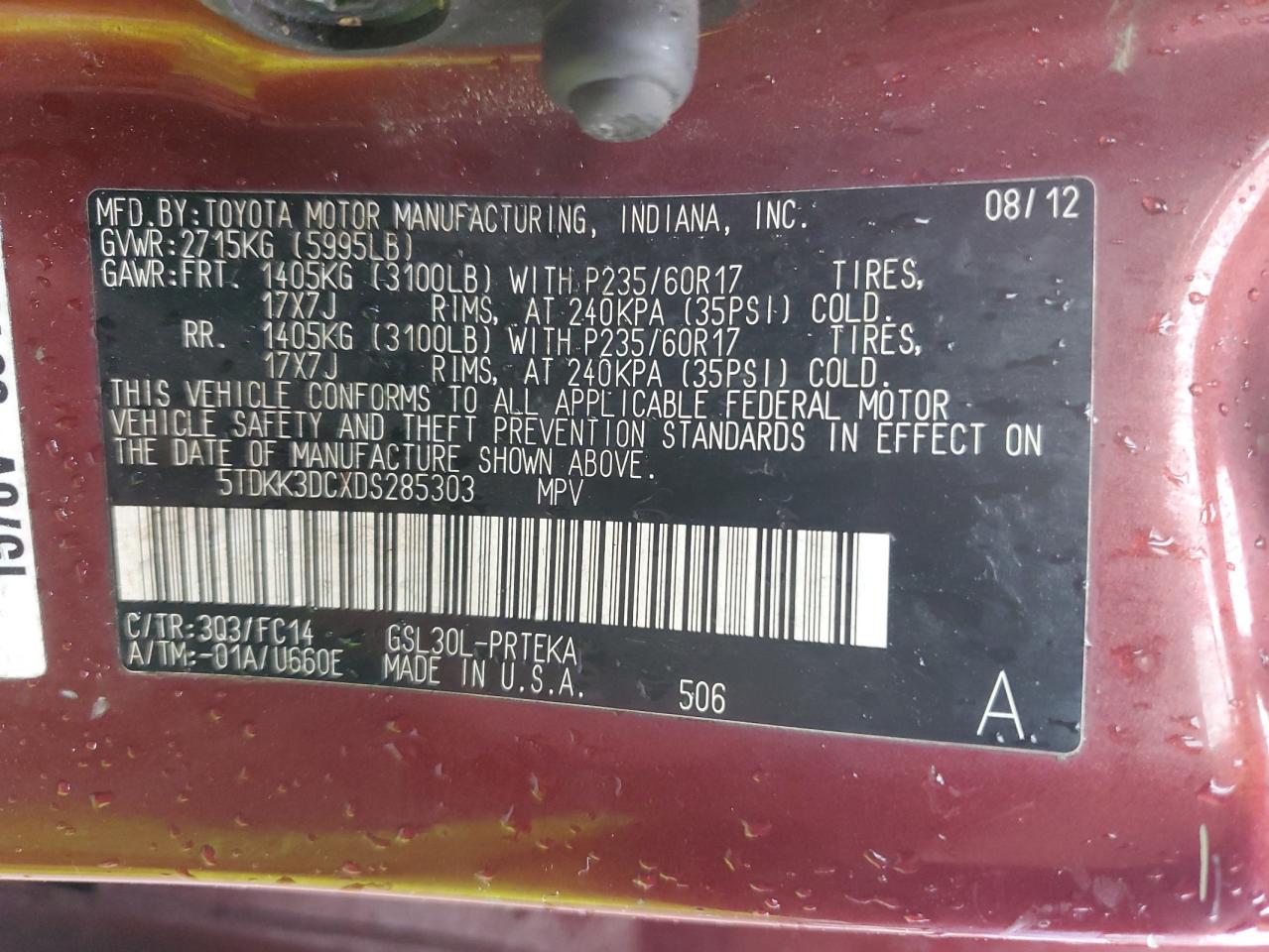 2013 Toyota Sienna Le VIN: 5TDKK3DCXDS285303 Lot: 82307214