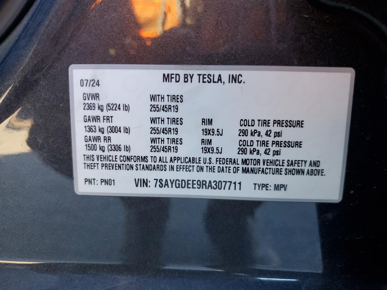 VIN 7SAYGDEE9RA307711 2024 TESLA MODEL Y no.13