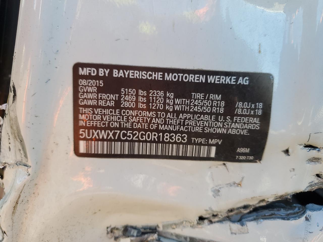 VIN 5UXWX7C52G0R18363 2016 BMW X3 no.12