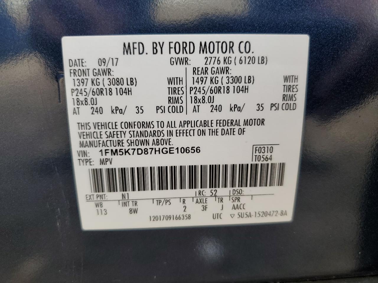 2017 Ford Explorer Xlt VIN: 1FM5K7D87HGE10656 Lot: 78916044