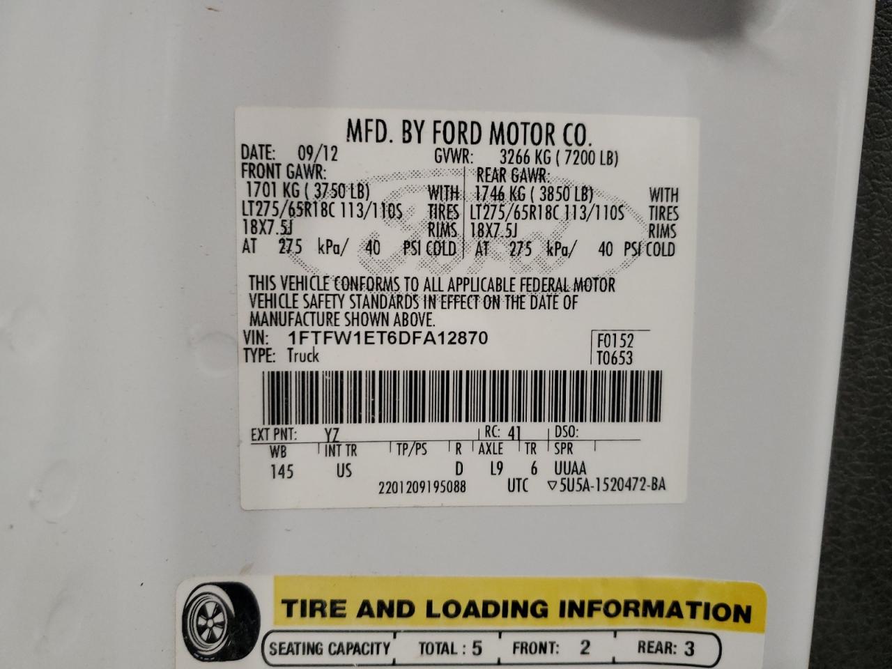 VIN 1FTFW1ET6DFA12870 2013 FORD F-150 no.12