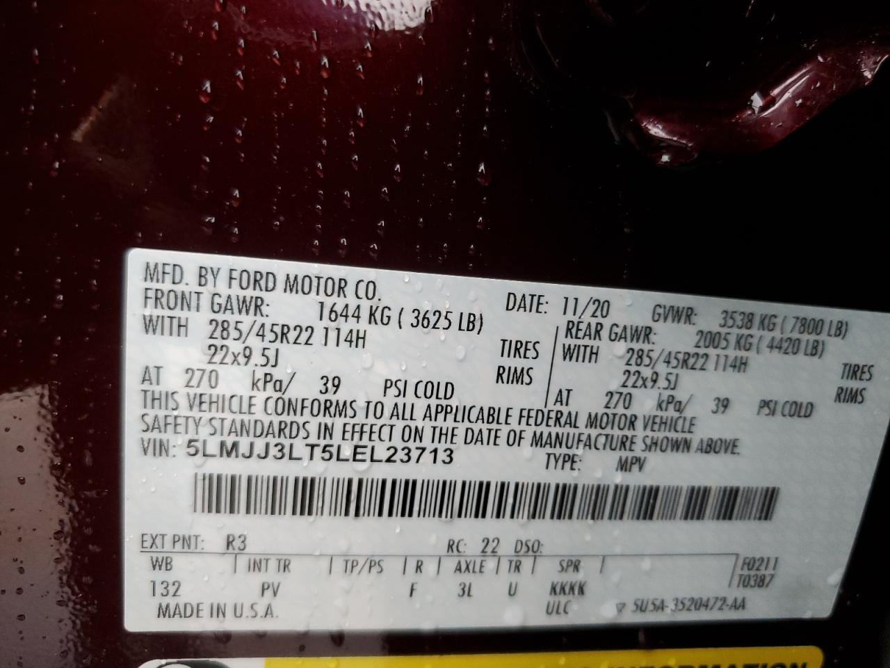 2020 Lincoln Navigator L Reserve VIN: 5LMJJ3LT5LEL23713 Lot: 80221034