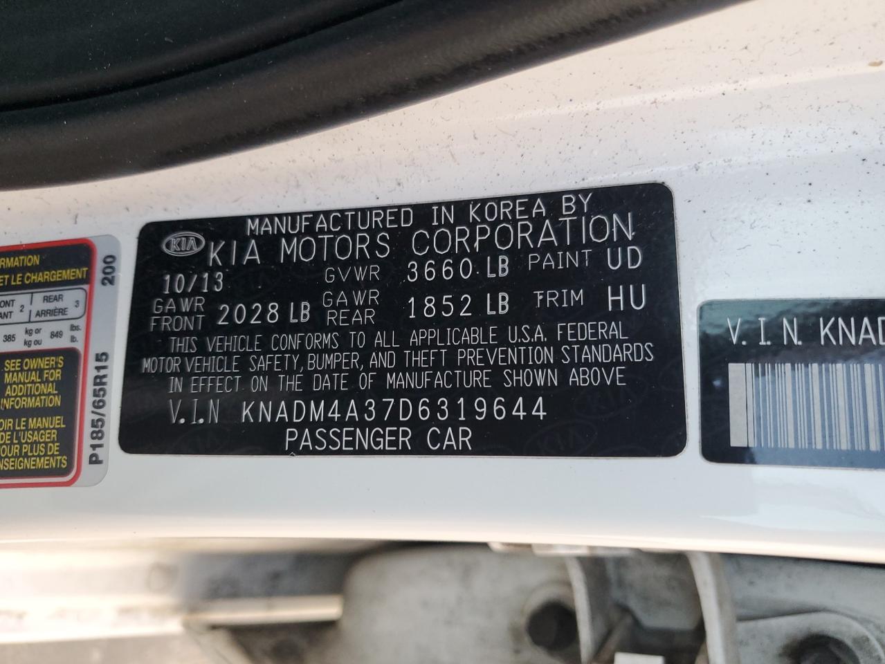 VIN KNADM4A37D6319644 2013 KIA RIO no.12