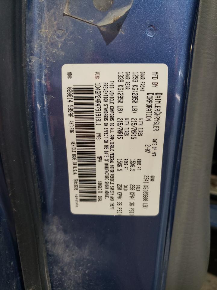 2007 Dodge Grand Caravan Se VIN: 1D4GP24R47B191311 Lot: 79240804