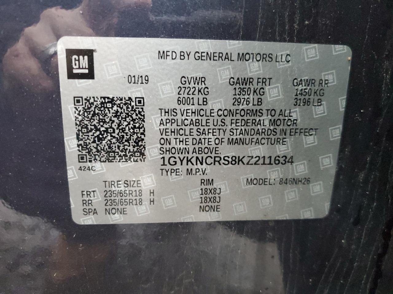 2019 Cadillac Xt5 Luxury VIN: 1GYKNCRS8KZ211634 Lot: 80686154