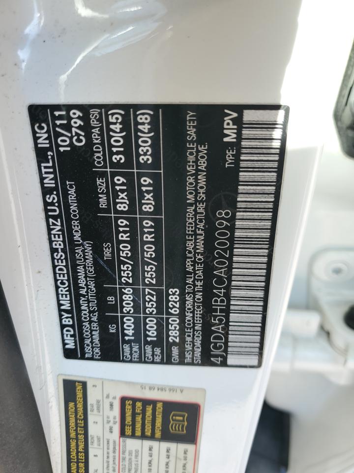 2012 Mercedes-Benz Ml 350 4Matic VIN: 4JGDA5HB4CA020098 Lot: 66118205