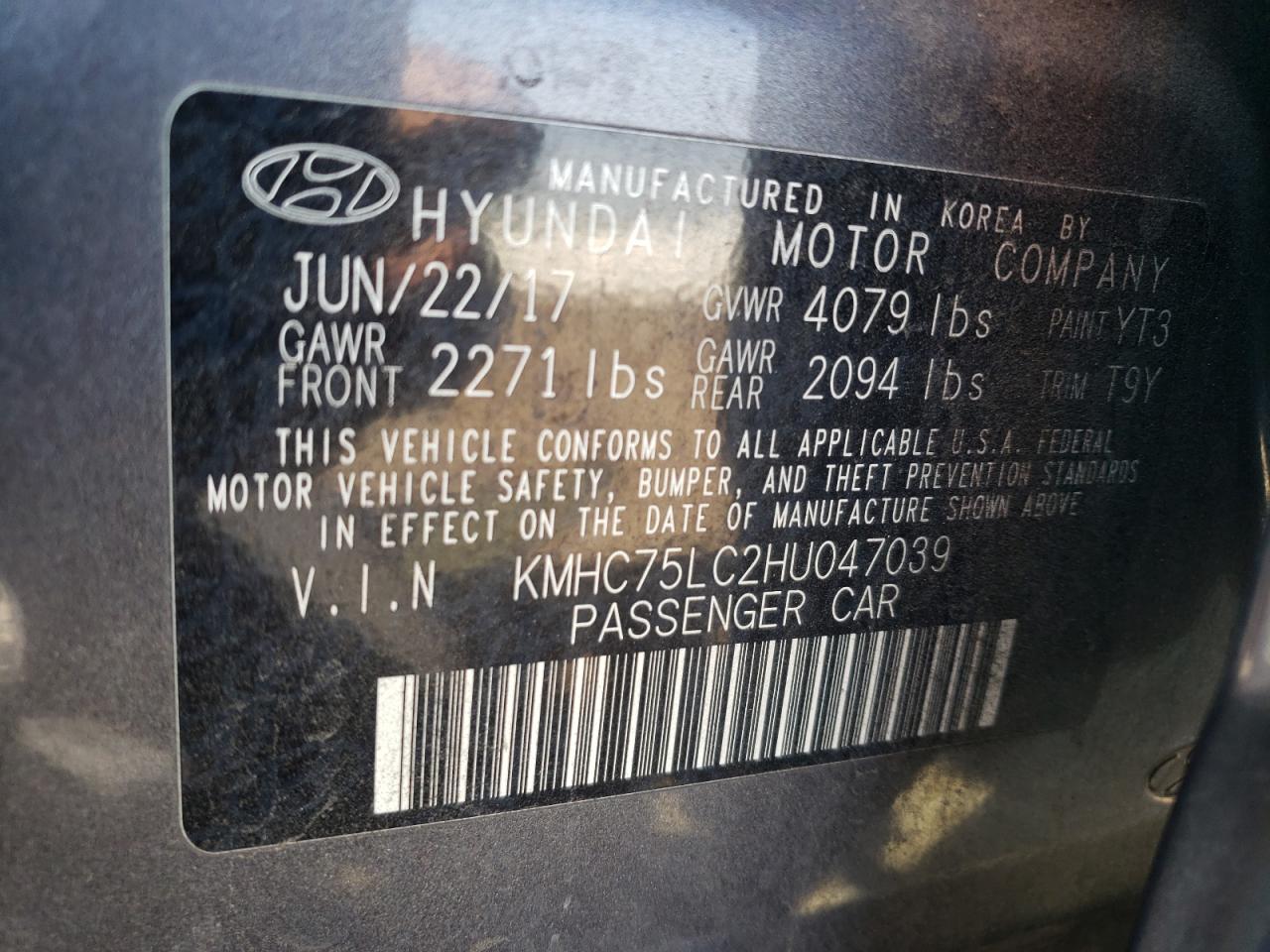 VIN KMHC75LC2HU047039 2017 HYUNDAI IONIQ no.12