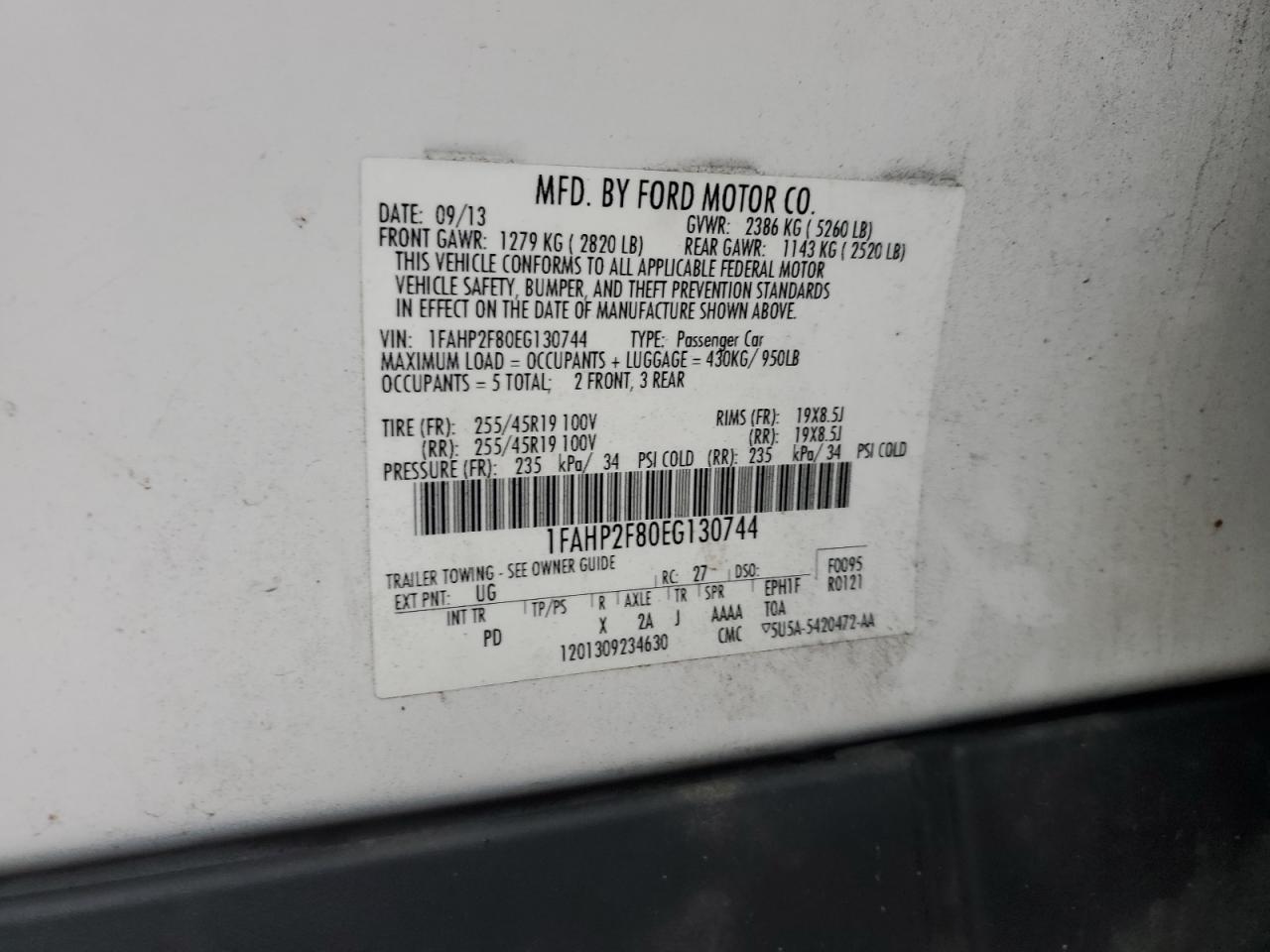 VIN 1FAHP2F80EG130744 2014 FORD TAURUS no.12