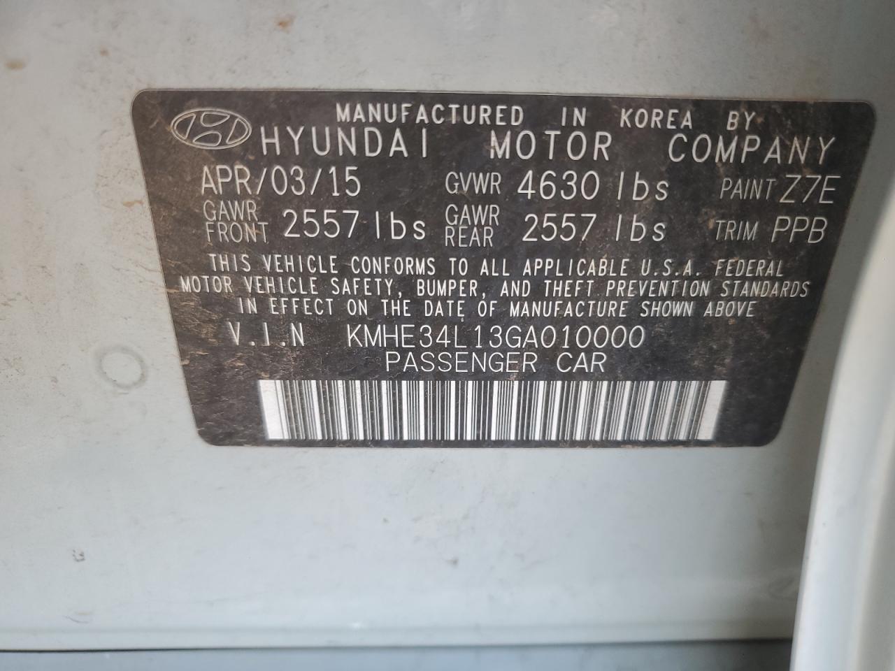 2016 Hyundai Sonata Hybrid VIN: KMHE34L13GA010000 Lot: 79301424