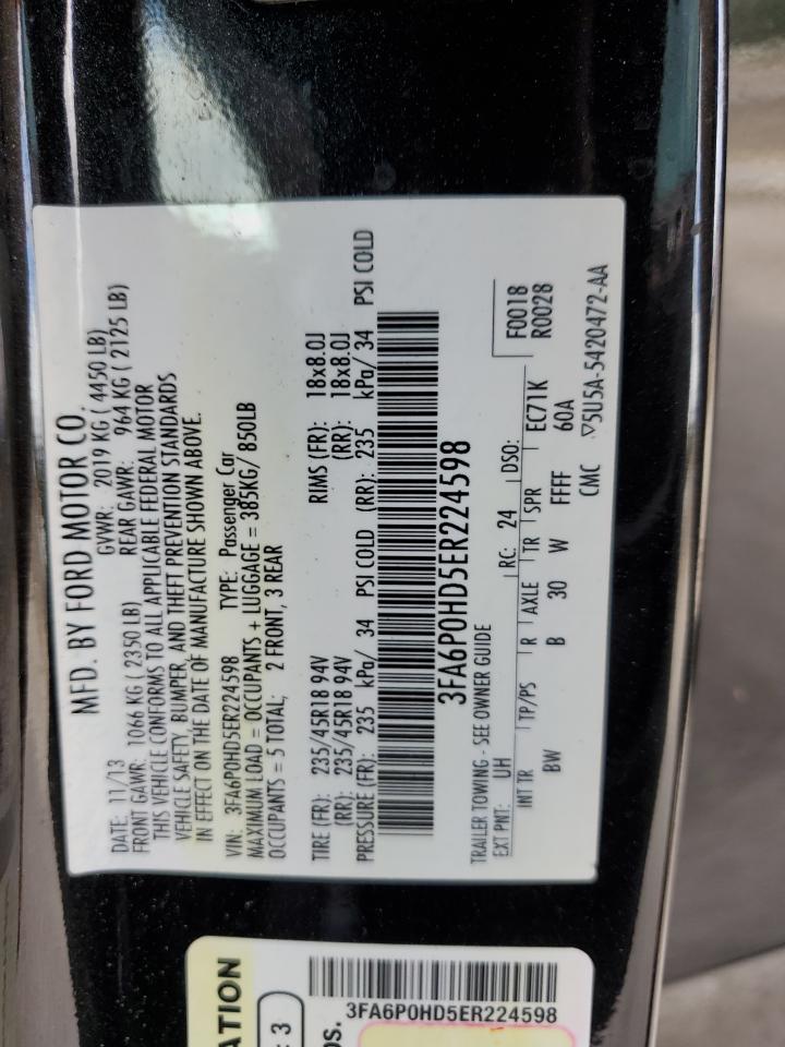 2014 Ford Fusion Se VIN: 3FA6P0HD5ER224598 Lot: 79527694