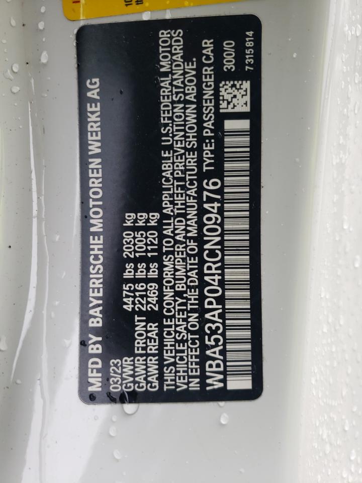 2024 BMW 430I VIN: WBA53AP04RCN09476 Lot: 80634394