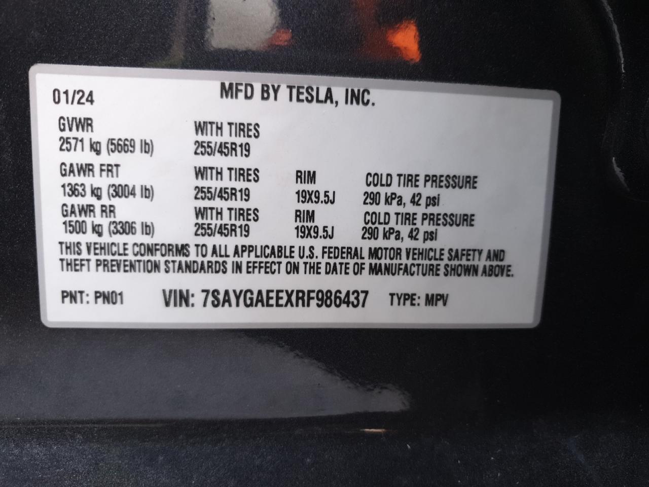 2024 Tesla Model Y VIN: 7SAYGAEEXRF986437 Lot: 77439004