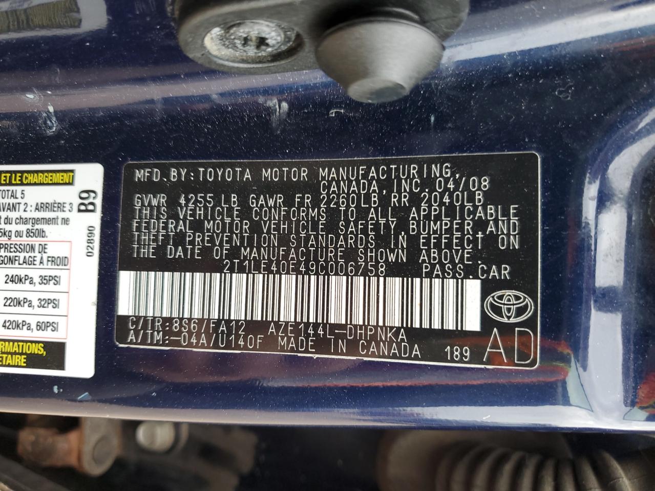2009 Toyota Corolla Matrix S VIN: 2T1LE40E49C006758 Lot: 81152054
