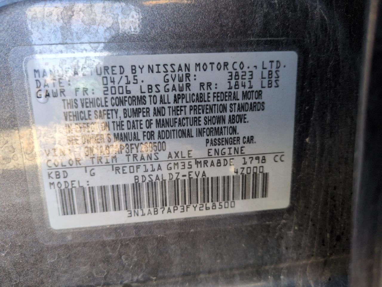 VIN 3N1AB7AP3FY268500 2015 NISSAN SENTRA no.13