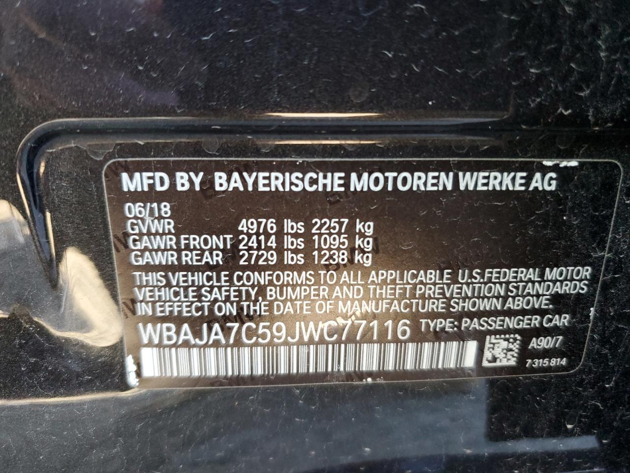 VIN WBAJA7C59JWC77116 2018 BMW 5 SERIES no.13