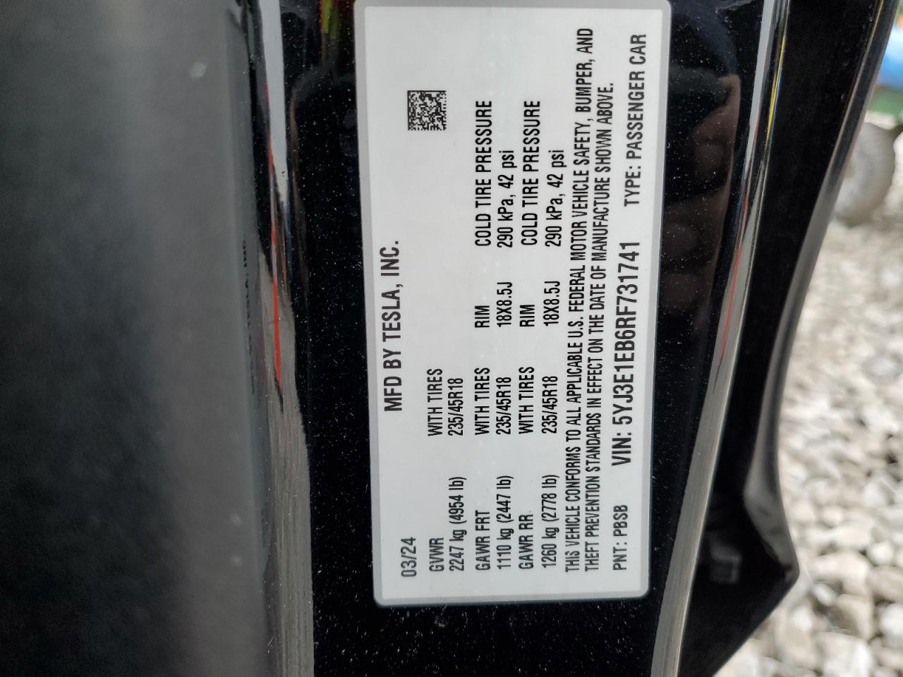 VIN 5YJ3E1EB6RF731741 2024 TESLA MODEL 3 no.13